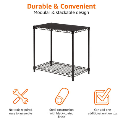 Amazon Basics 3-Shelf Adjustable Heavy Duty Steel Wire Rack Storage Shelving Organizer for Kitchen, Garage, 23.2" L x 13.4" W x 30" H, Black