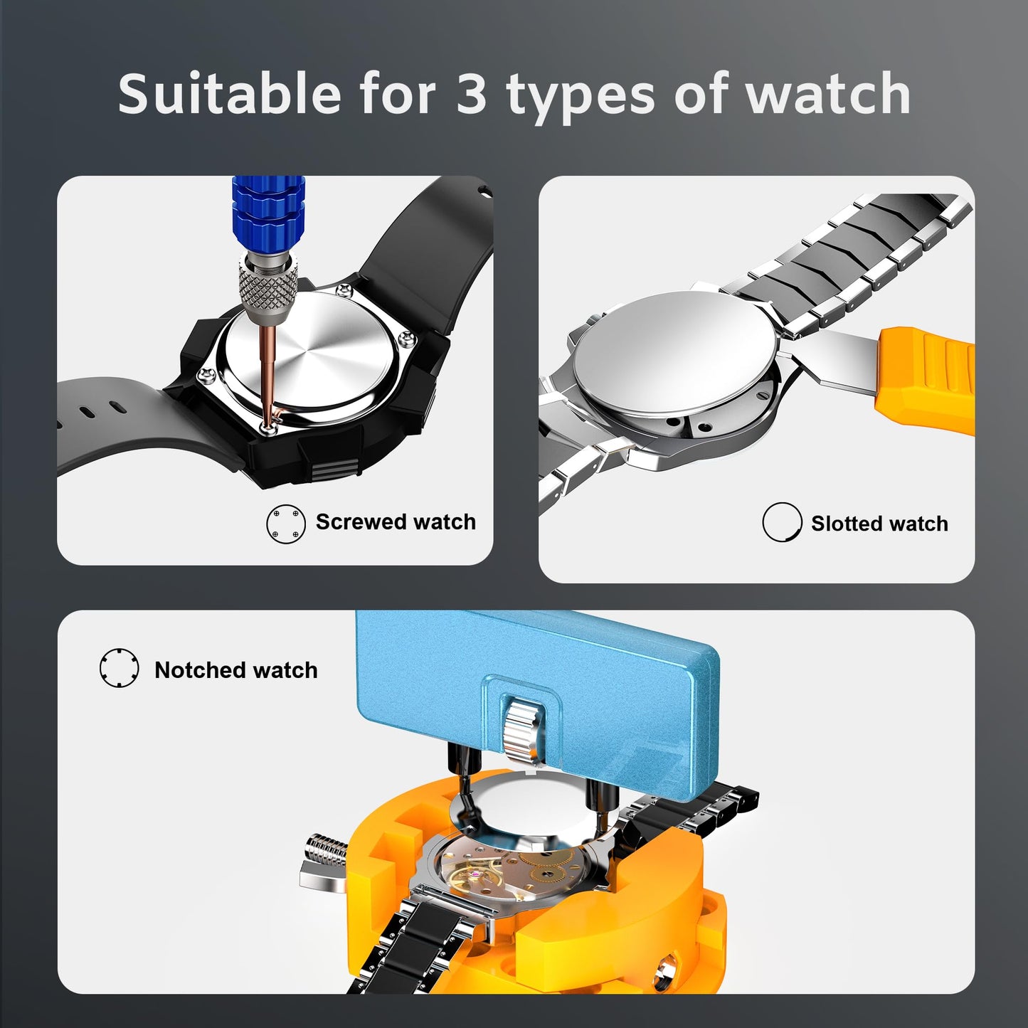 JOREST Watch Repair Kit, for Watch Battery Replacement & Watch Link Removal and Resizing & Watch Opener, Watch Repair Screwdriver Set, Watch Wrench Back Remover, Watch Cleaning, Spring Bar Tool