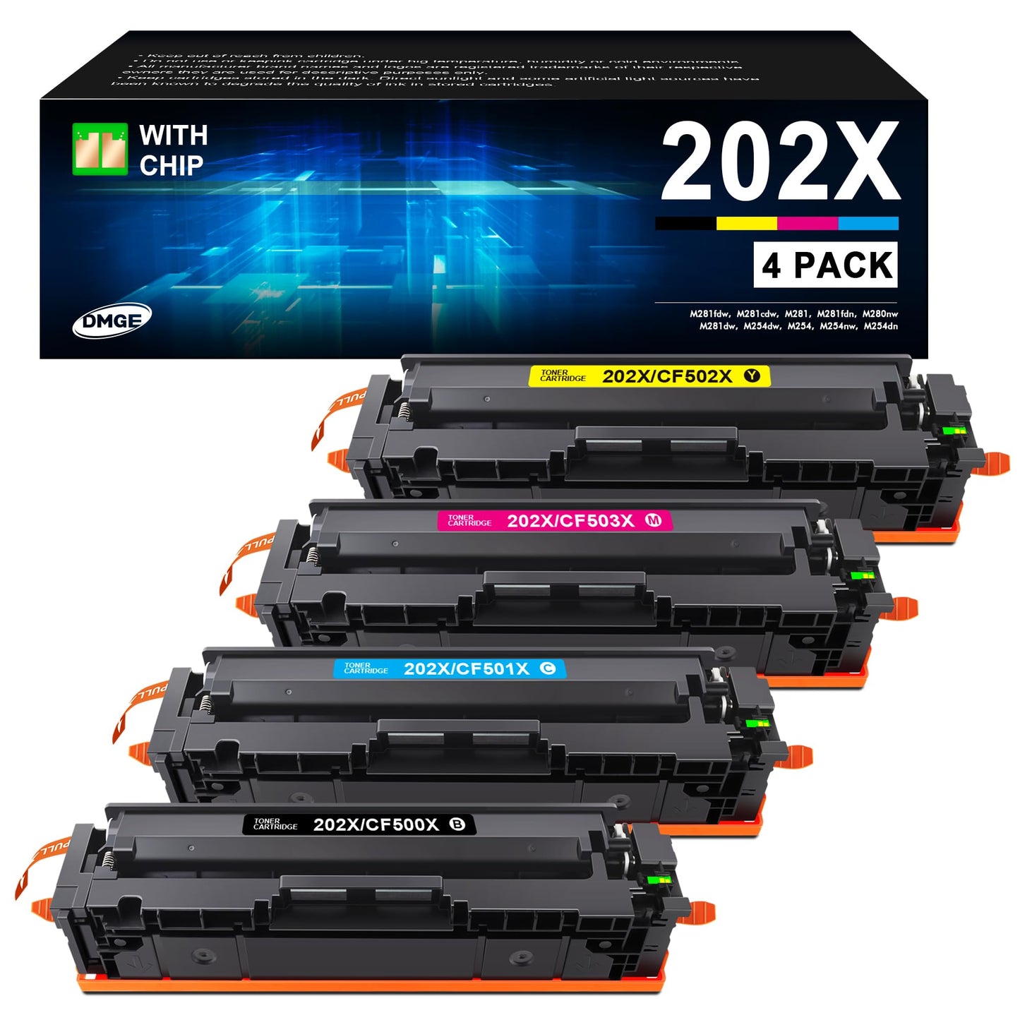 202X Toner Cartridges - High Yield 4 Pack Compatible Replacement for HP 202X Toner Cartridges, MFP M281fdw 202A Toner, for HP Color Laserjet Pro MFP M281fdw M281cdw M281fdn M254dw M254dn | CF500X
