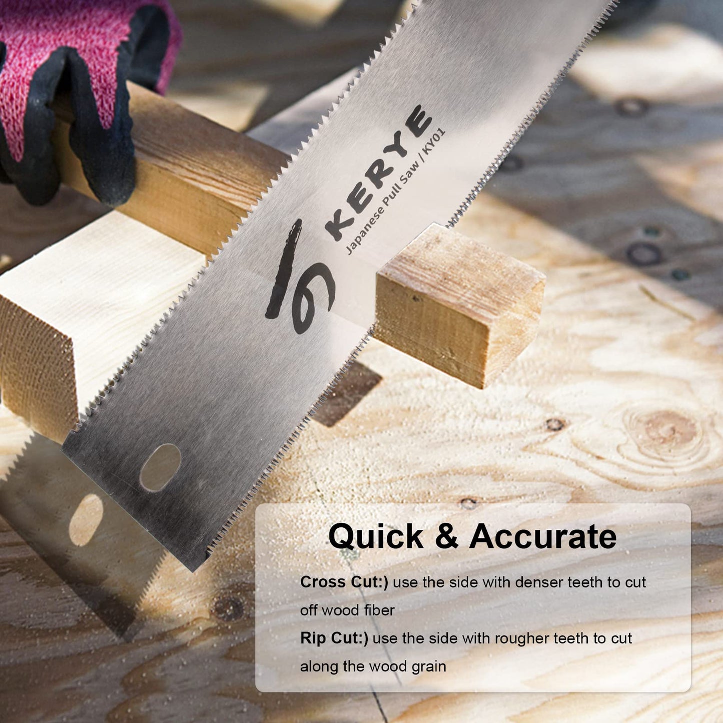 KERYE Japanese Pull Saw 9.5 Inch, Hand Saw with Double Edges of 10/17 TPI and Replaceable Blade, Ryoba Wood Cuttter, Sharp and Light Woodworking Tools Gifts for Men and Women-KY01