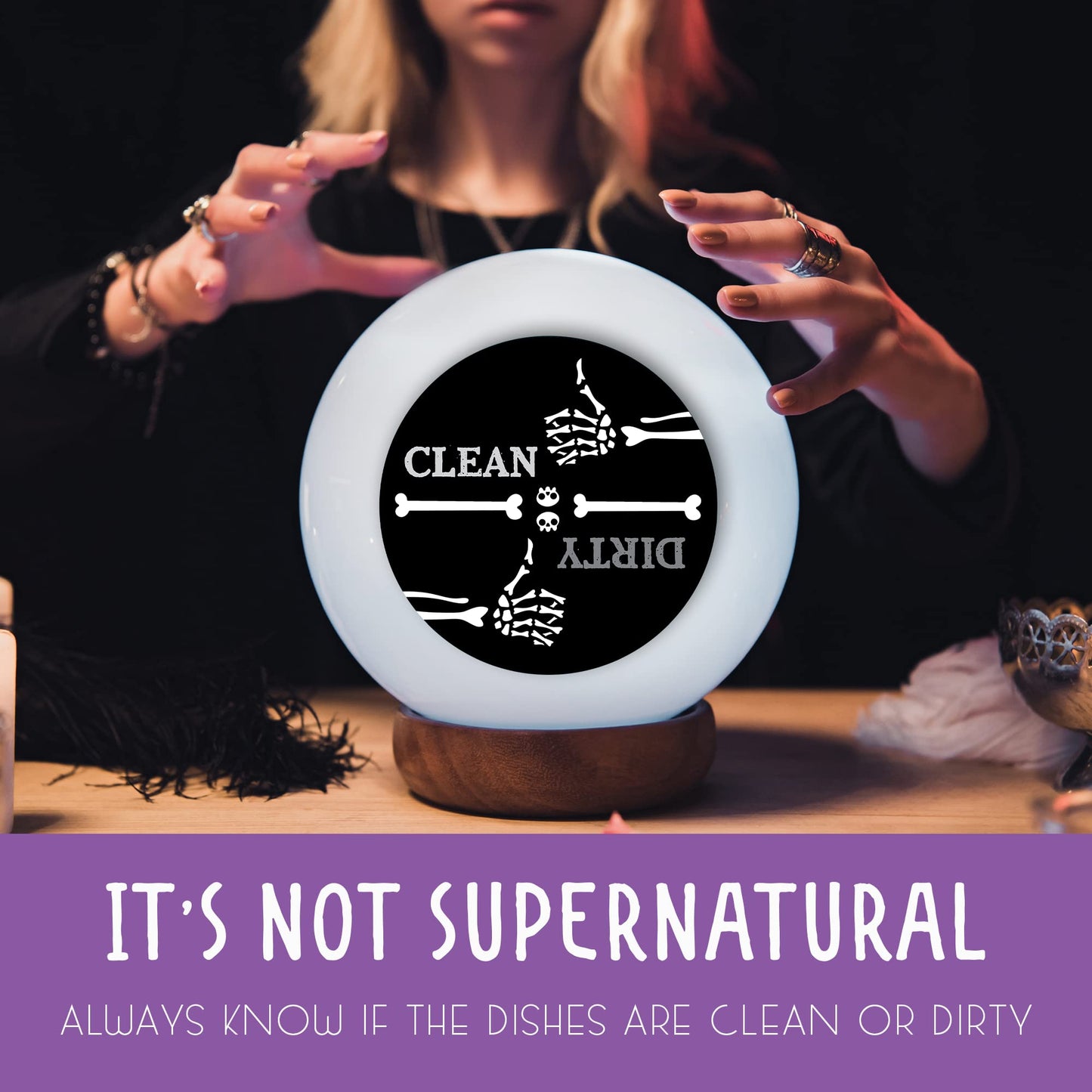 Creepy Skeleton Hand Thumbs Up/Down Dishwasher Magnet – Humorous Gothic Clean/Dirty Sign for Home & Office, Quirky Kitchen Decor, Ideal Gift for Gothic Enthusiasts