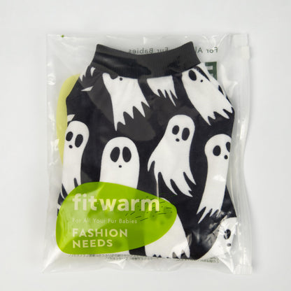 Fitwarm Halloween Ghost Dog Pajamas, Funny Halloween Costumes for Dogs, Fleece Dog Onesie with Feet, Doggy Clothes for Small Dogs Boy Girl, Pet Apparel, Black, White, Medium