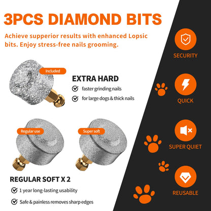 Dog Nail Grinder with 2 LED Lights Powerful 2 Speeds Super Quiet Dog Nail Trimmers with 3 Grinding Wheels Rechargeable Pet Dog Nail Clippers for Large Medium Puppy Dogs Dog Nail File Cat Nail Clipper