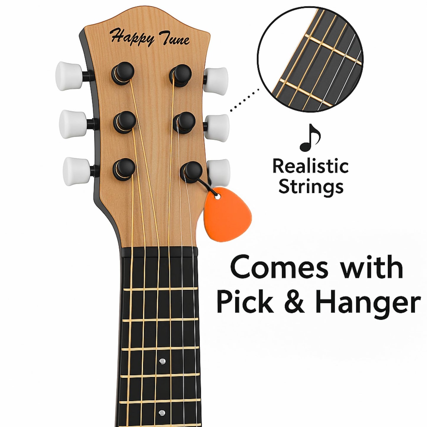 23" Acoustic Guitar, Kids 6 String Toy Guitar - Realistic Steel Strings - Beginner Practice First Musical Instrument for Children, Toddlers (Natural)
