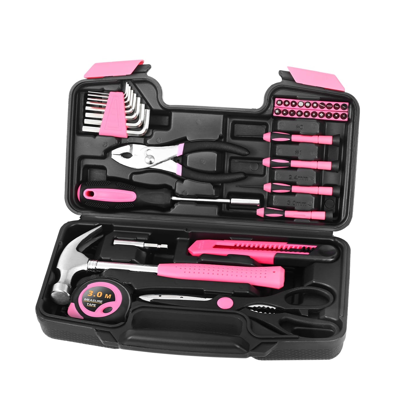 39 Piece All Purpose Basic Household Pink Tool Kit for Women - Small Tool Set with Toolbox Great for Home, Garage, Office and College Dormitory Use