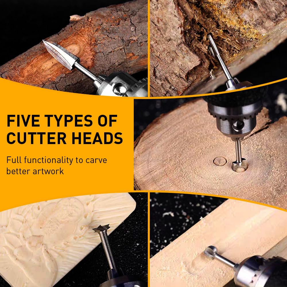 Wood Carving Drill Bits Set Compatible with Dremel Rotary Tool 5 Different Engraving Drill Accessories Bit Wood Grinding Woodworking Tool with 3mm Shank for DIY Carving Drilling Micro Sculpture