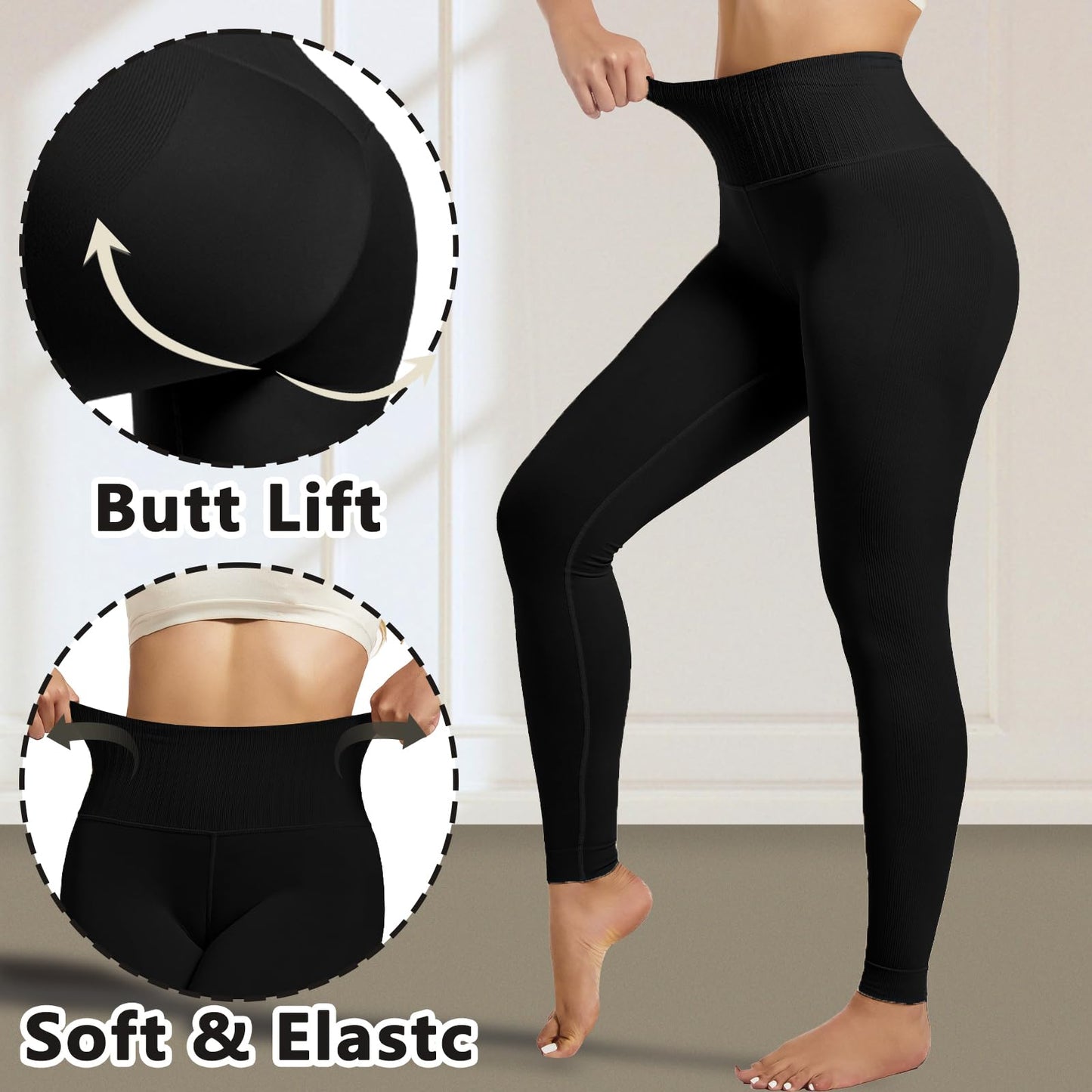 +MD Shapewear for Women Tummy Control Seamless High Waisted Light Compression Footless Tights Leggings