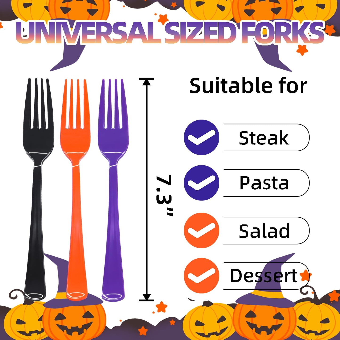 60 Pcs Black Purple and Orange Plastic Forks, Halloween Plastic Forks, Heavy Duty Disposable Plastic Cutlery Set for Halloween Party Decorations
