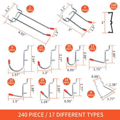 FALPRO 240PCS Pegboard Hooks Assortment, Pegboard Organizer Kit with Bins, Cups, 1/8 and 1/4 inch Hooks for Hanging Tools, Garage Wall Organization