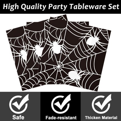 96 Pcs Halloween Party Paper Plates Napkins Supplies Set Spider Web Disposable Tableware Decorations Get Together Celebration Halloween Birthday Party Favors for 24 Guests