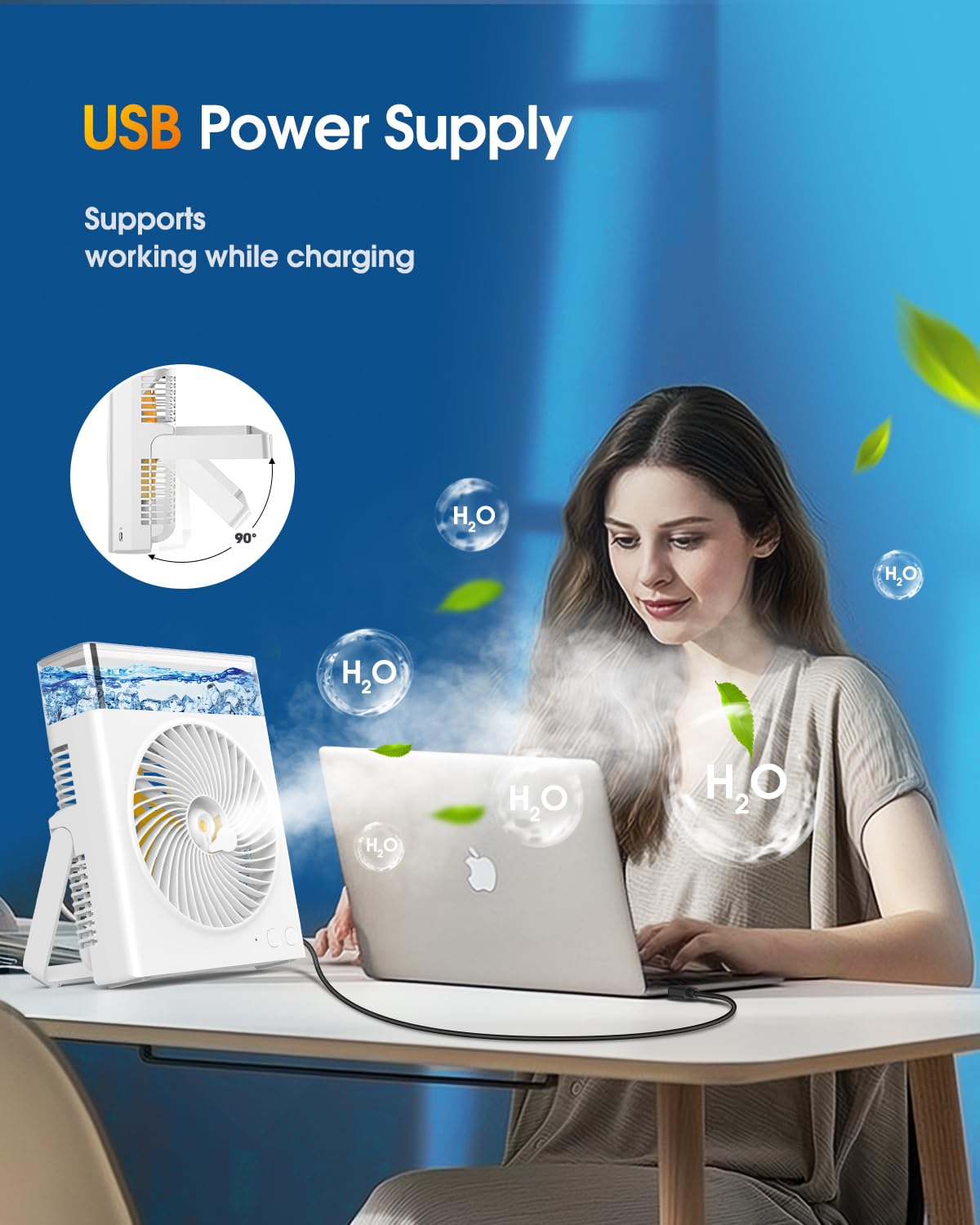 JINLICTE Portable Misting Fan, 8000mAh 8-Inch Rechargeable Water Cooling Mist Fan with 600mL Water Tank, Quiet USB Battery Powered, Perfect for Camping Home Outside Office Travel