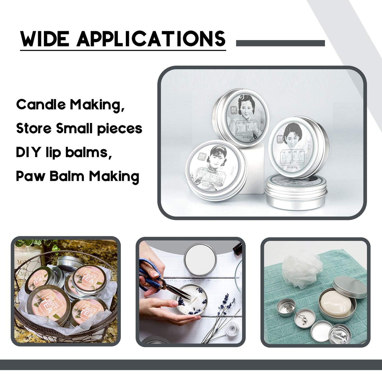 2 oz/60ml 24 Pack Aluminum Balm Tins For Pill Storage, Jar Containers with Screw Thread Lid for Lip Balm, Cosmetic, Candles, Aluminum Tin Cans Containersor for Salve and Spices