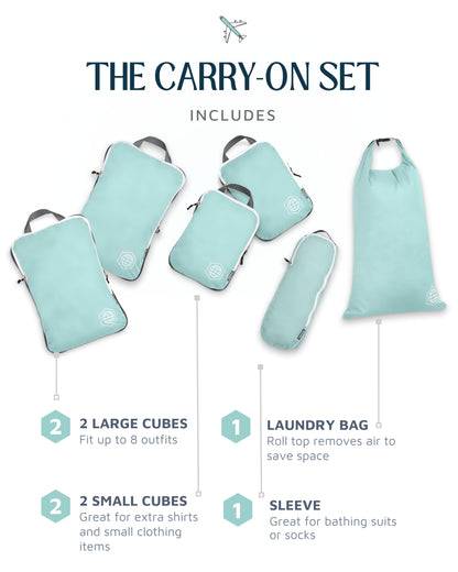 Compression Packing Cubes 6 Piece Set for Travel - Lightweight, Durable Clothes Organizer for Carry-On Luggage and Backpacks by TRIPPED Travel Gear (Dusty Teal and White)