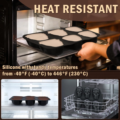 HKNMTT Skull Silicone Baking Pan for Halloween Pizza Cake, 6 Cavities 3D Large Molds, Nonstick Skeleton Head for Soap Ice Tray Oven Safe