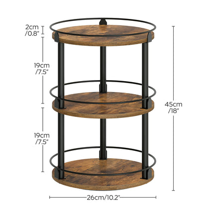 3-Tier Lazy Susan Organizer, Rotating Spice Rack, Spinning Organizer, Industrial Turntable Spice Rack Organizer for Cabinet, Kitchen Countertop, Pantry, Rustic Brown and Black SR23BR