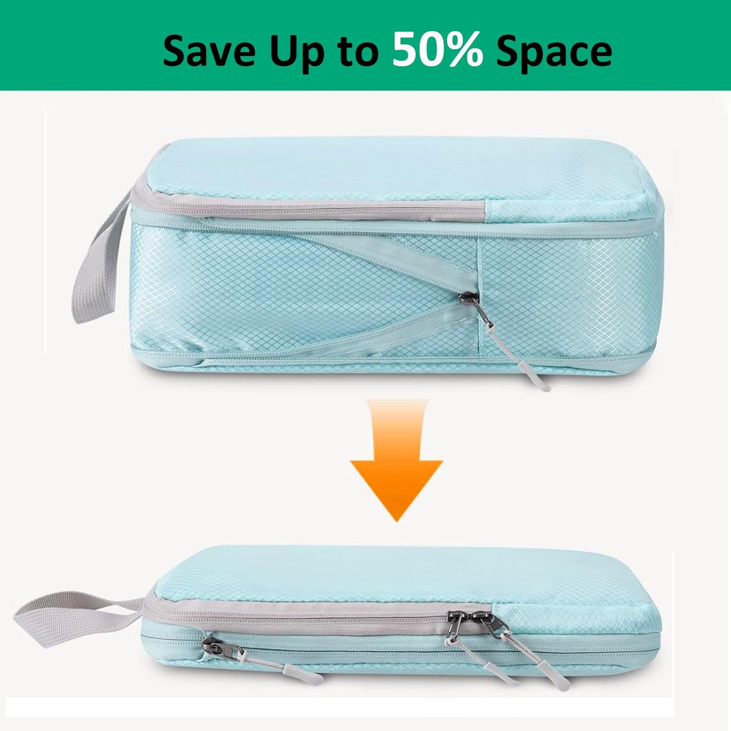 Compression Packing Cubes for Travel, 4pcs Travel Packing Cubes Organisers for Travel Accessories compression bags Packing Organisers Expandable Storage forl Luggage Suitcases-Skyblue