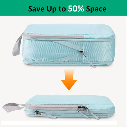 Compression Packing Cubes for Travel, 4pcs Travel Packing Cubes Organisers for Travel Accessories compression bags Packing Organisers Expandable Storage forl Luggage Suitcases-Skyblue