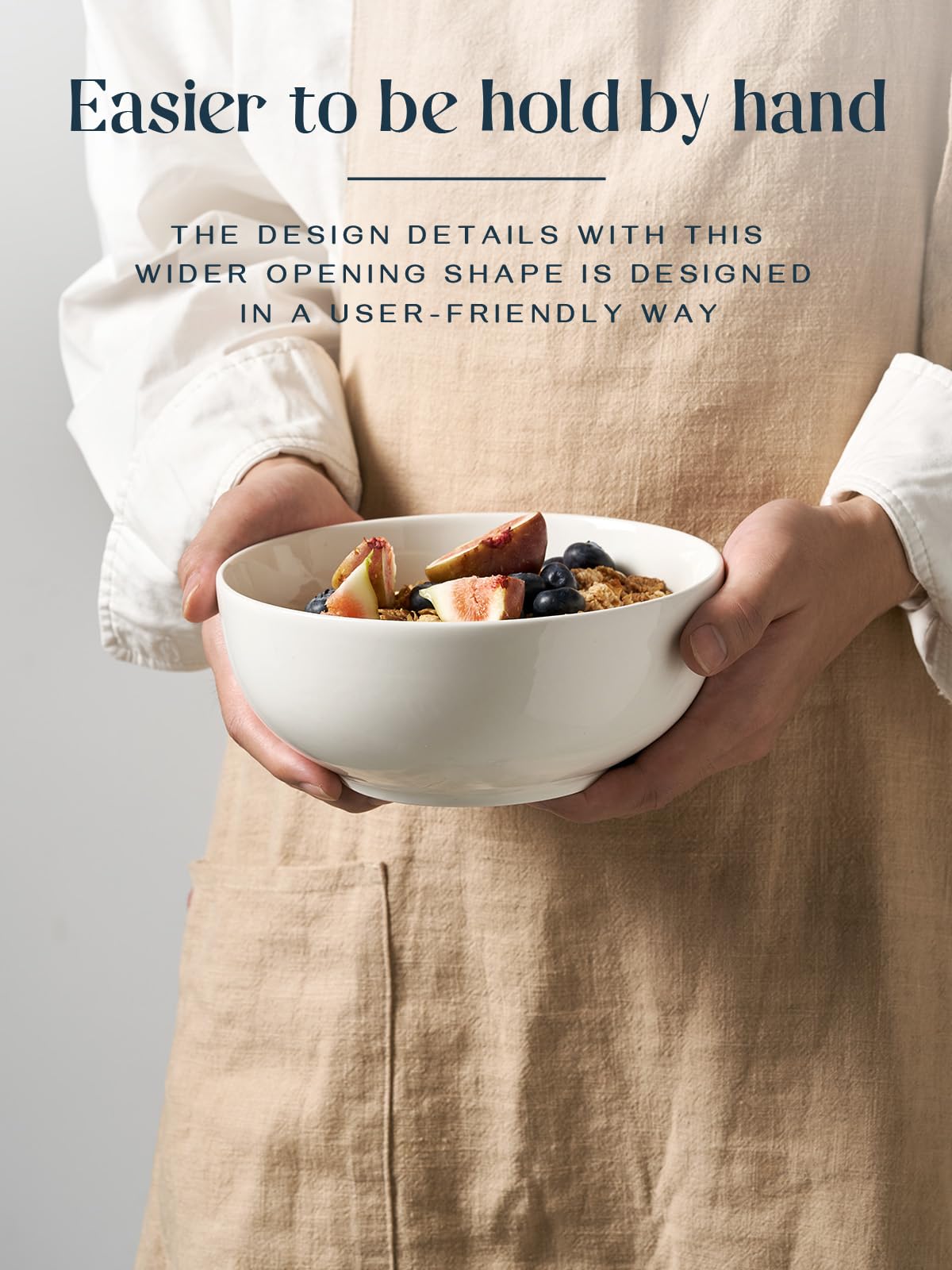 DOWAN 39 OZ Large Deep Bowls Set of 4 - White Ceramic Bowls for Ramen, Pasta, Salad, Mixed Fruit - Dishwasher & Microwave Safe (Soft White)