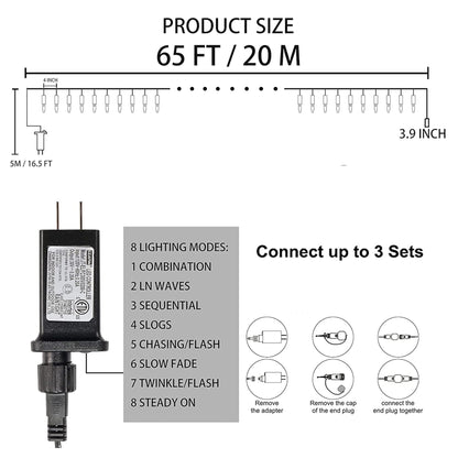 Dazzle Bright 200 LED Halloween Mini String Lights, 65 FT Connectable Waterproof 8 Modes Fairy Lights for Indoor Outdoor Patio Garden Holiday Party Decorations (Purple & Orange & Green)