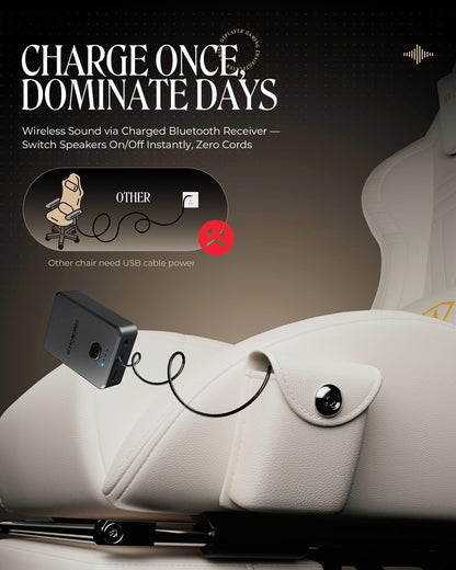 GTPLAYER Gaming Chair with Speakers, Video Game Chairs with Footrest, PC Gamer Chairs for Adults - Padded High Back Ergonomic Reclining Silla Gamer, Linkage Armrest, Ace Pro, Ivory