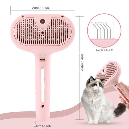 3 in 1 Cat Steam Brush - Pet Spray Hair Removal Comb for Shedding & Grooming - Water Brush for Cats Dogs - One-Click Release Button - Steam Brush for Dogs, Pet Steam Brush for Dog