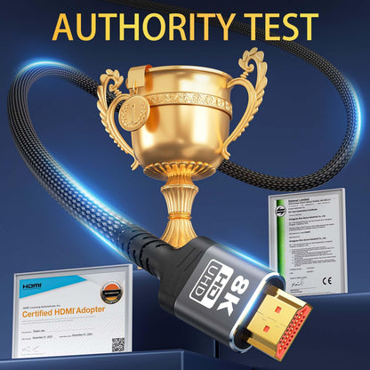 10K 8K HDMI Cable 2.1, Available 1.5FT, 3.3FT, 5FT, 6.6FT, 10FT, 13FT, 16FT, 20FT, 25FT Lengths for Selection,Ultra High Speed HDMI Cables Braided Cord 48Gbps, 8K@60Hz /4K@120Hz, HDCP 2.2&2.3