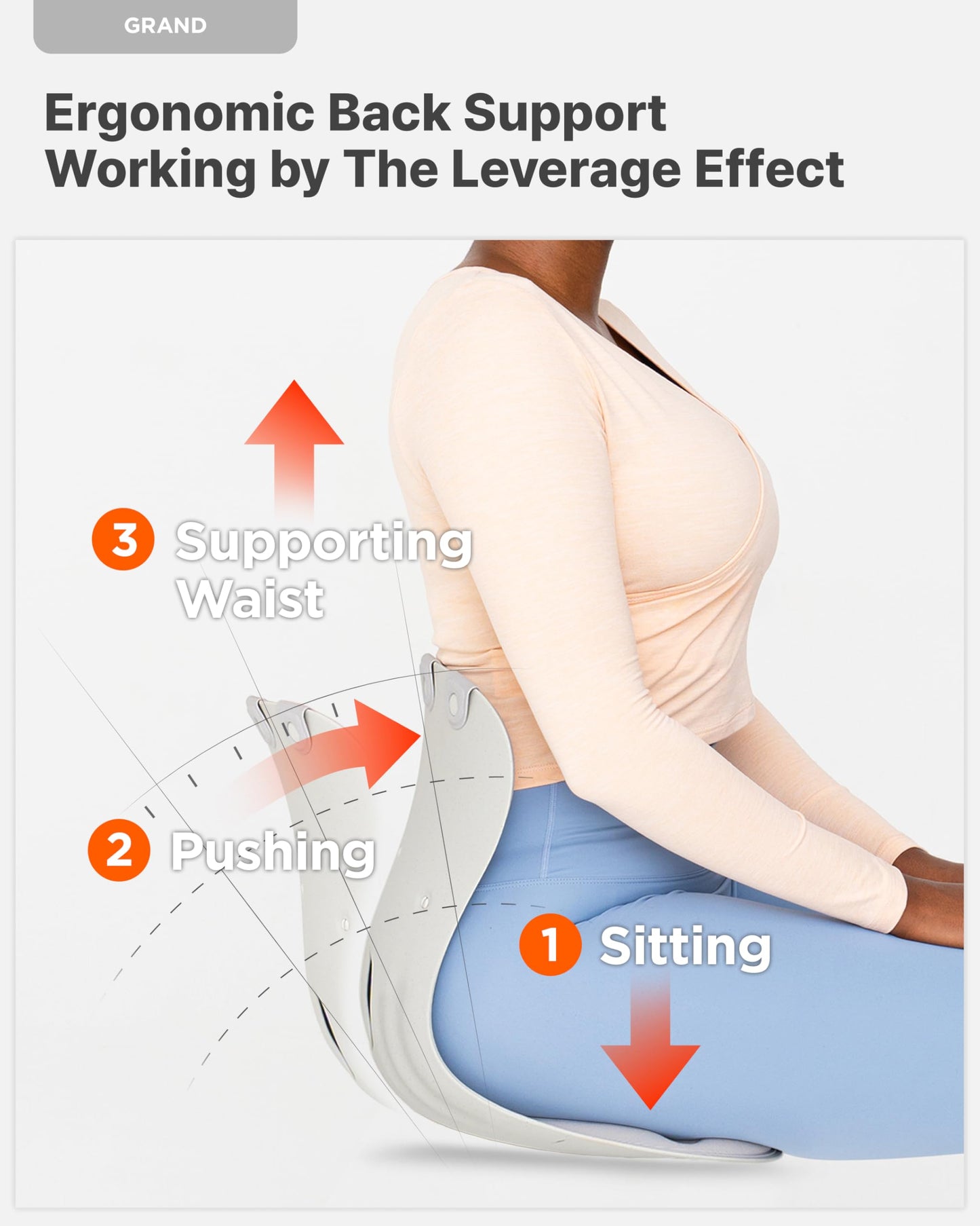 curble Grand(Extra Wide & Sturdy) – Ergonomic Back and Lumbar Support for Good Posture Correction and Back Pain Relief, Perfect for Office, Floor Seat and Work from Home, Patented (Grey)