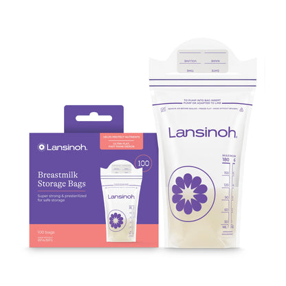 Lansinoh Breastmilk Storage Bags, 100 Count, Baby Essentials, Fast Freeze & Thaw Breast Milk Bags for Baby Bottle Feeding, Superior Strength & Stretch, 6 Ounce