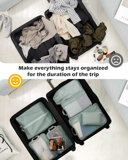 Gonex 8 Set Compression Packing Cubes for Travel Essentials, Expandable Mesh Organizer with Toiletry, Laundry, Shoe, Cable Bags for Suitcases, Gray