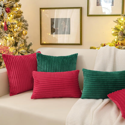 Simmore Decorative Christmas Throw Pillow Covers 18x18 Set of 2, Soft Natural Plush Flannel Double-Sided Fluffy Couch Pillow Covers for Sofa Living Room, Red