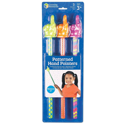 Learning Resources Patterned Hand Pointers - 3 Pieces, Ages 3+ Classroom Pointer for Kids, Reading Pointers for Kids, Homeschool and Classroom Supplies