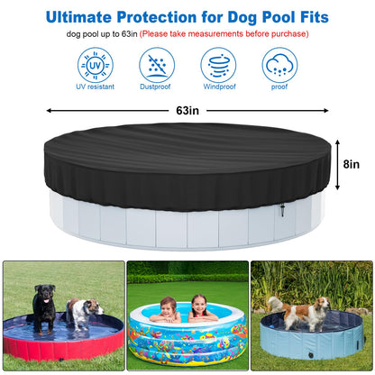 63" Foldable Dog Pool Cover, Round Swimming Pool Cover for Pets Kids Bath Tub, Inflatable Pool,Anti-UV Dustproof Waterproof Pool Safety Cover，Outdoor Inflatable Paddling Cover
