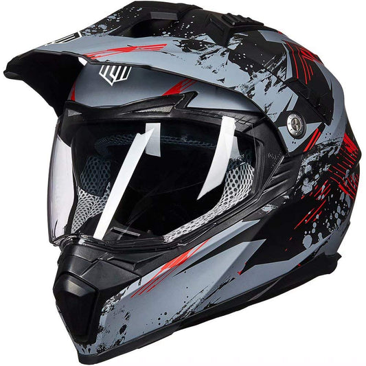 ILM Off Road Motorcycle Dual Sport Helmet Full Face Sun Visor Dirt Bike ATV Motocross Casco DOT Certified Model 606V(Grey Red, L)