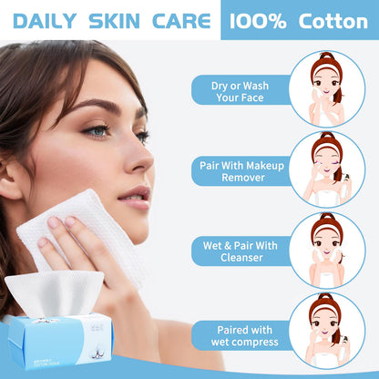 Cotton Facial Dry Wipes 100 Count, Deeply Cleansing Disposable Face Towel, Multi-Purpose for Skin Care, Make-up and Facial Cleansing (1 Pack)