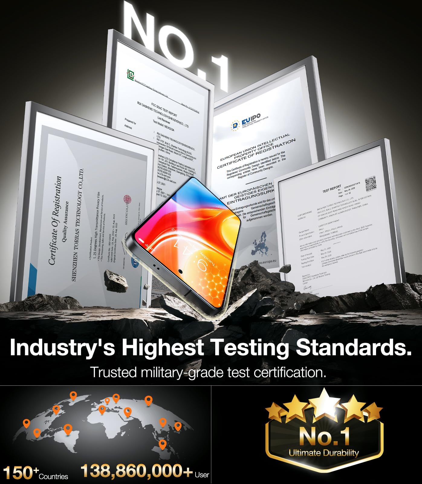 TORRAS Top-Notch Aerospace Glass for Samsung Galaxy S24 Ultra Screen Protector [12Ft Military-Grade Shatterproof] Anti-Scratch Tempered Glass Full Coverage Fit Screen Protector S24 Ultra 6.8" 2-Pack