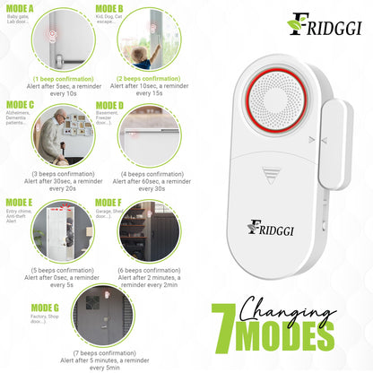 3in1 Alarm - Door Ajar Alarm, Door Chime with Delay, 0/5/10/30/60 Seconds, 2/5 Minutes, Close Door Reminder, 80 to 120 dB, Time Delay Alert When Left Open for Freezer, Home, Shop. (White)