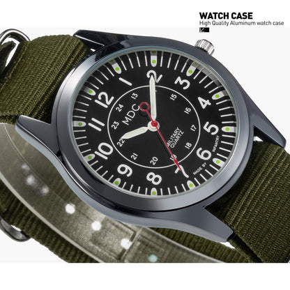 Infantry Black Military Watches for Men Tactical Wrist Watch Outdoor Sport Field Analog Work Army Wristwatch Men's Green Nylon Band by MDC