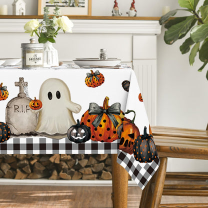 Horaldaily Halloween Tablecloth 60x84 Inch Rectangular, Ghost Pumpkin Washable Table Cover for Party Picnic Dinner Decor