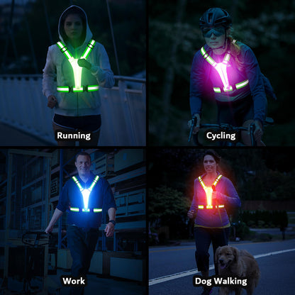 Fokia Kunbio LED Reflective Running Vest Gear,Light Up Vest Runners Night Walking USB Rechargeable,Up to 11hrs Light with Adjustable Waist/Shoulder for Women Men Kids
