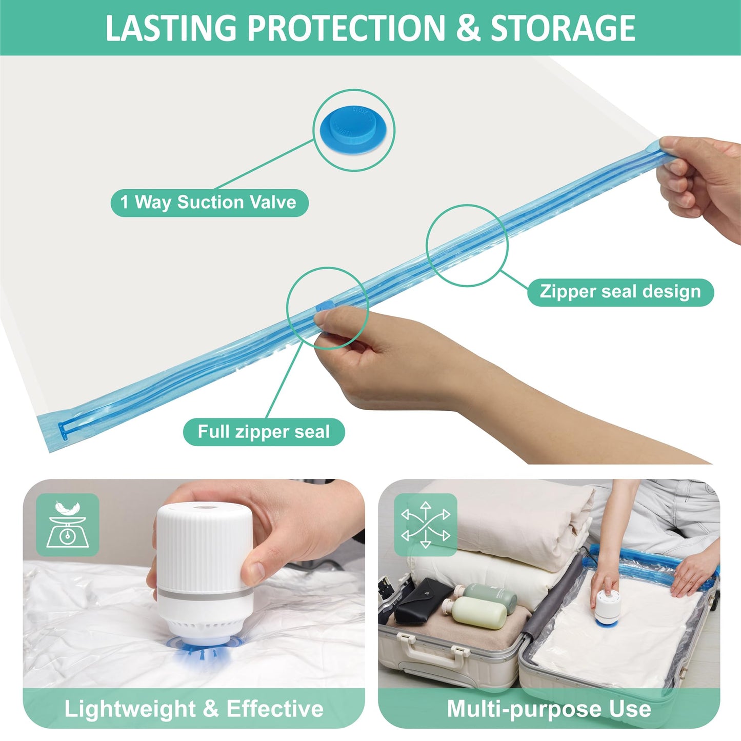 Cozy Essential 20 Pack Vacuum Storage Bags with Electric Pump, Vacuum Seal Space Saver Bags for Clothing, Pillows, Blanket, Bedding, Comforters