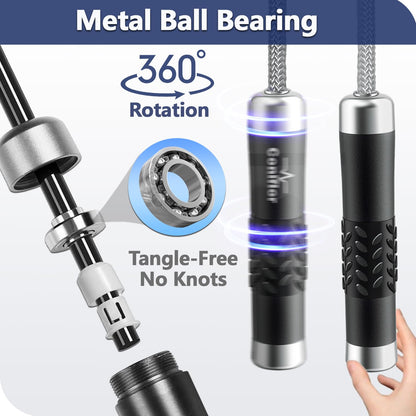 Coniflor Weighted Jump Rope, 1LB Tangle-Free Ball Bearing Rapid Speed Skipping Rope for Men Women, Adjustable 9mm Cotton & PVC Rope with Alum Handle for Boxing MMA Weight-Loss Athletic Workout Fitness