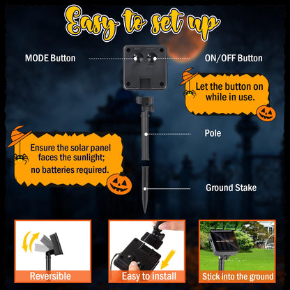 GOAUS Halloween LED Garden Flag Light Up Solar Powered, Ghost Decorations Outdoor, Double Sided Oxford Decorative Flag for Lawn Yard Outside Decor, 12x18 Inches