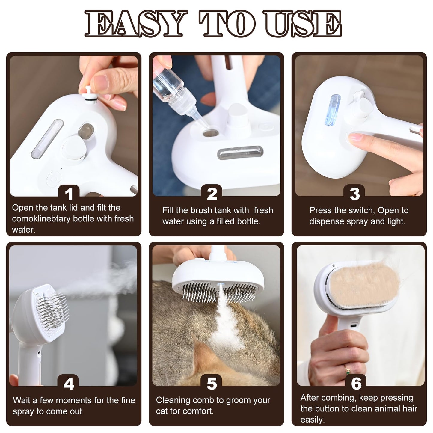 Katoggy Spray Cat Brush, Self Cleaning Dog Steam Brush, Easy To Clean, Remove Static Flying Hair Steam Grooming for Cats and Dogs