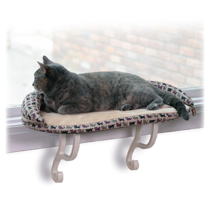 K&H Pet Products Bolster Kitty Sill Cat Window Perch Bed for Large Cats, Orthopedic Window Hammock Holds 40 lbs, Washable Cover, Indoor Windowsill Furniture Bed Seat - Tan/Kitty Unheated 14 X 24in