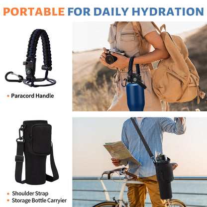 40oz Water Bottle with Straw - Vacuum Stainless Steel Insulated Cups w/Survival Paracord Handle & Carrier Bag, Skinny Water Bottle Insulated Water Bottle Fits in Cup Holder for Travel Drive