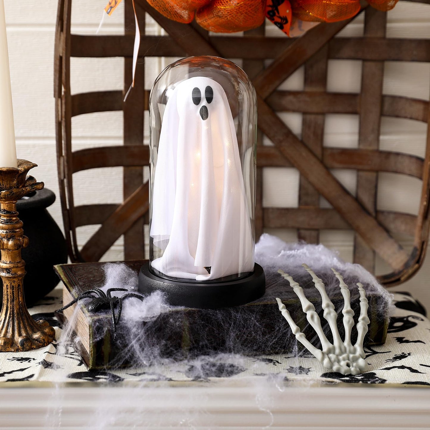 Halloween Decor-Halloween Decorations Indoor-Light Up Ghost in Glass Cloche-Cute Ghost with Light for Home Kitchen Mantel Tabletop Party Decor and Holiday Decorations