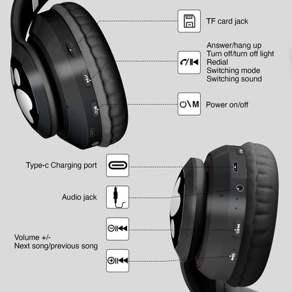 KERHAND Bluetooth Noise Cancelling Headphones for Kids,Foldable Cat Headphone with LED Light Up Ear,Cat Ear Headphones for Toddler with Microphone/TF Card,Kids Bluetooth Headphones for ipad