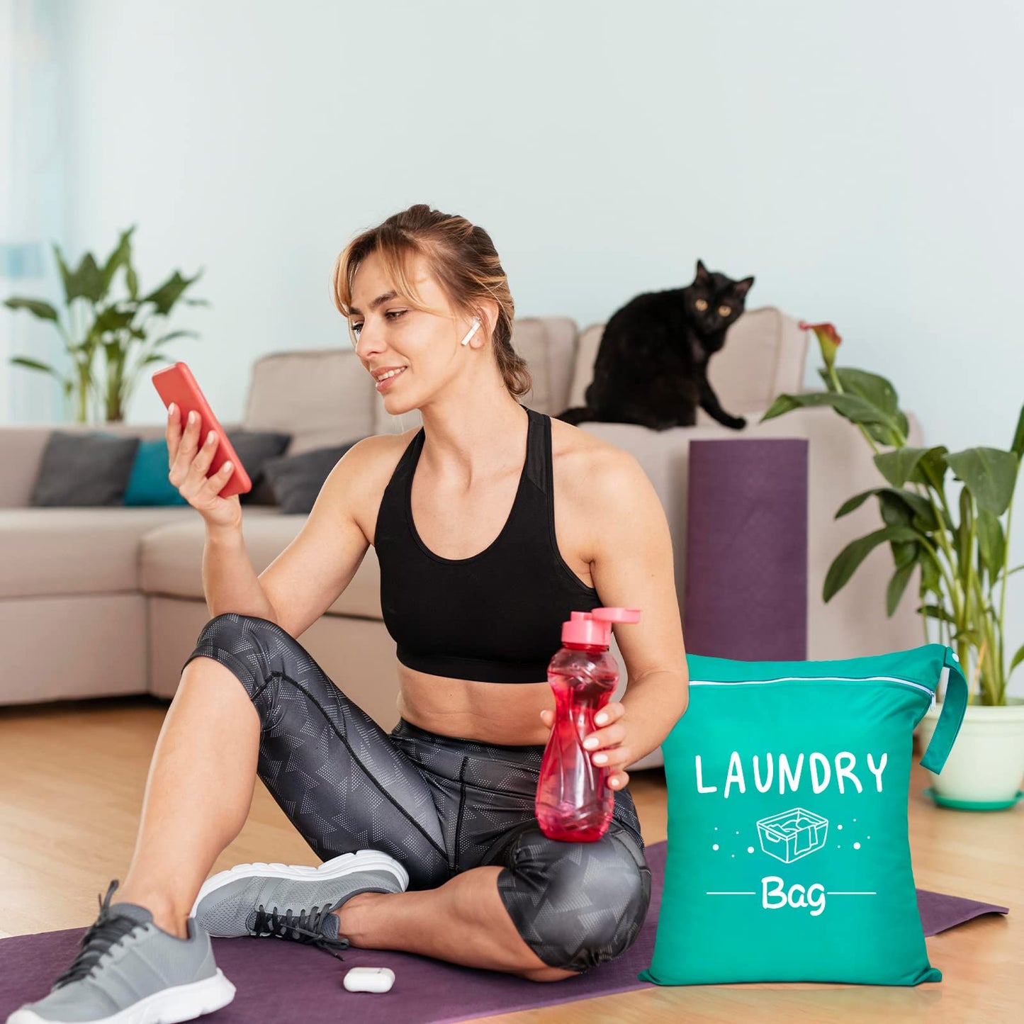 2 Pcs Large Travel Laundry Bags - Waterproof Wet/Dry, Washable, Drawstring, Bathing Suit, Workout, Gym Clothes, Swimming, Yoga - Green, Grey