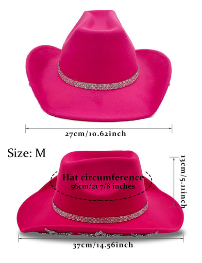 JICASTO Cowboy Hat for Women Men 6 Sparkly Stars Brim & Rhinestone Belt Western Cowgirl Hat with Sunglasses Bandanas (US, Alpha, One Size, Hot Pink)