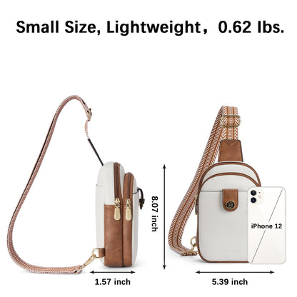 BOSTANTEN Small Sling Bag Crossbody Bags for Women Trendy Crossbody Purse Leather Chest Bag, Beige